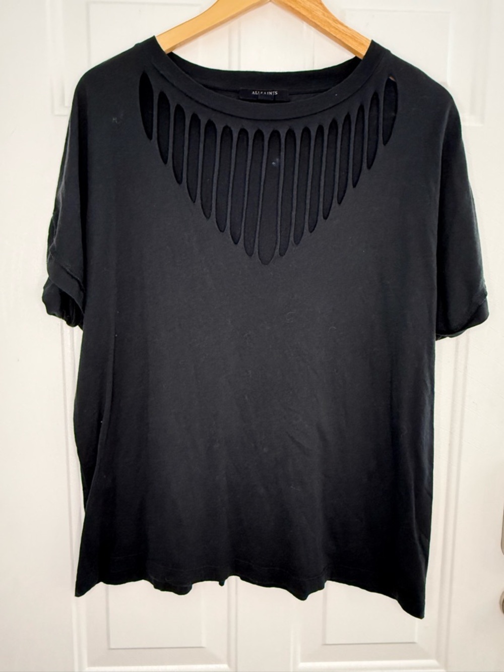 All Saints Black Short Sleeve Top with Cutout  Detail